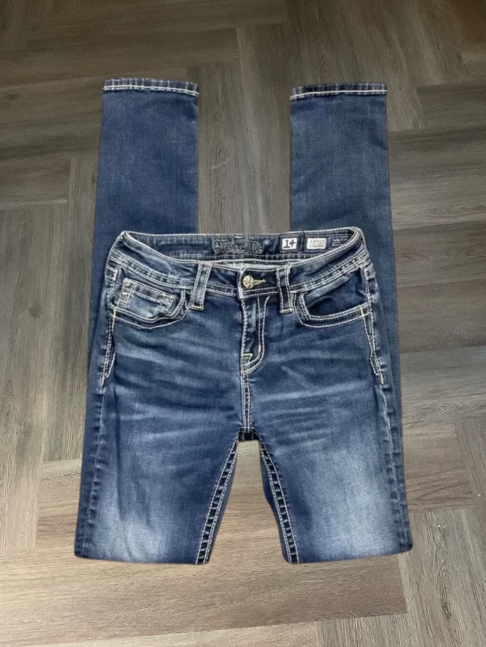 Miss Me Super Skinny Crystal Bling Embellished Jeans Girls 14 Blue Coquette Y2K